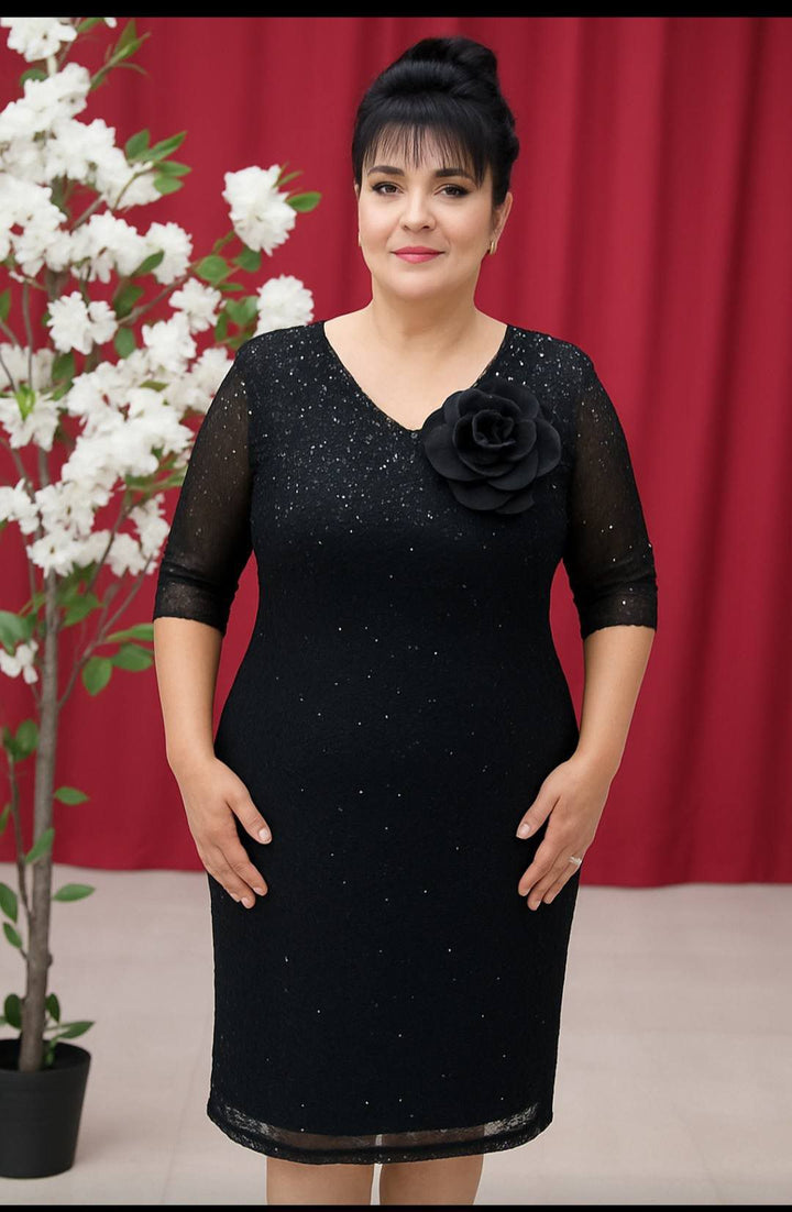 Rochie din Paiete pe Tull cu Trandafir 3D